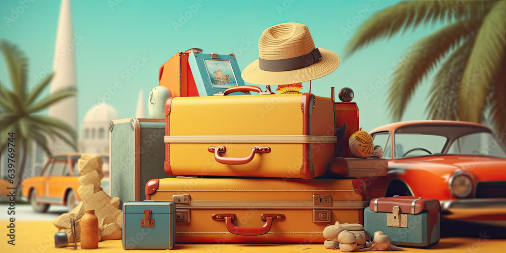 Fototapeta premium Ready for summer vacation, travel background generative ai