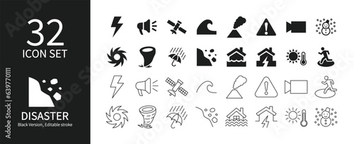 Icon set related to disasters and earthquakes