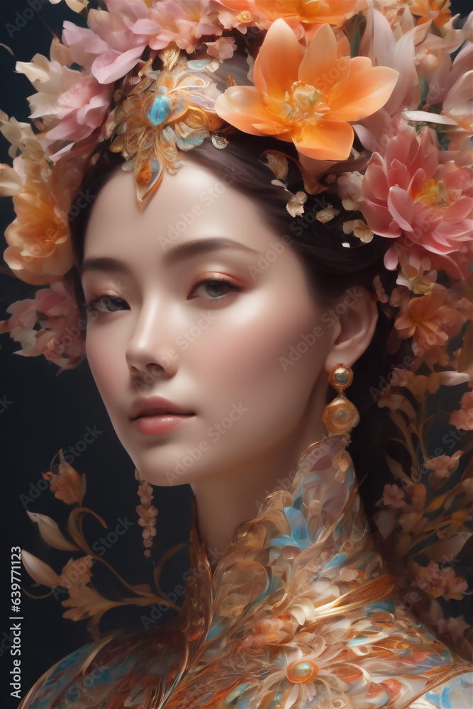 3D illustration of a flowers geisha 3D illustration of a flowers geisha
