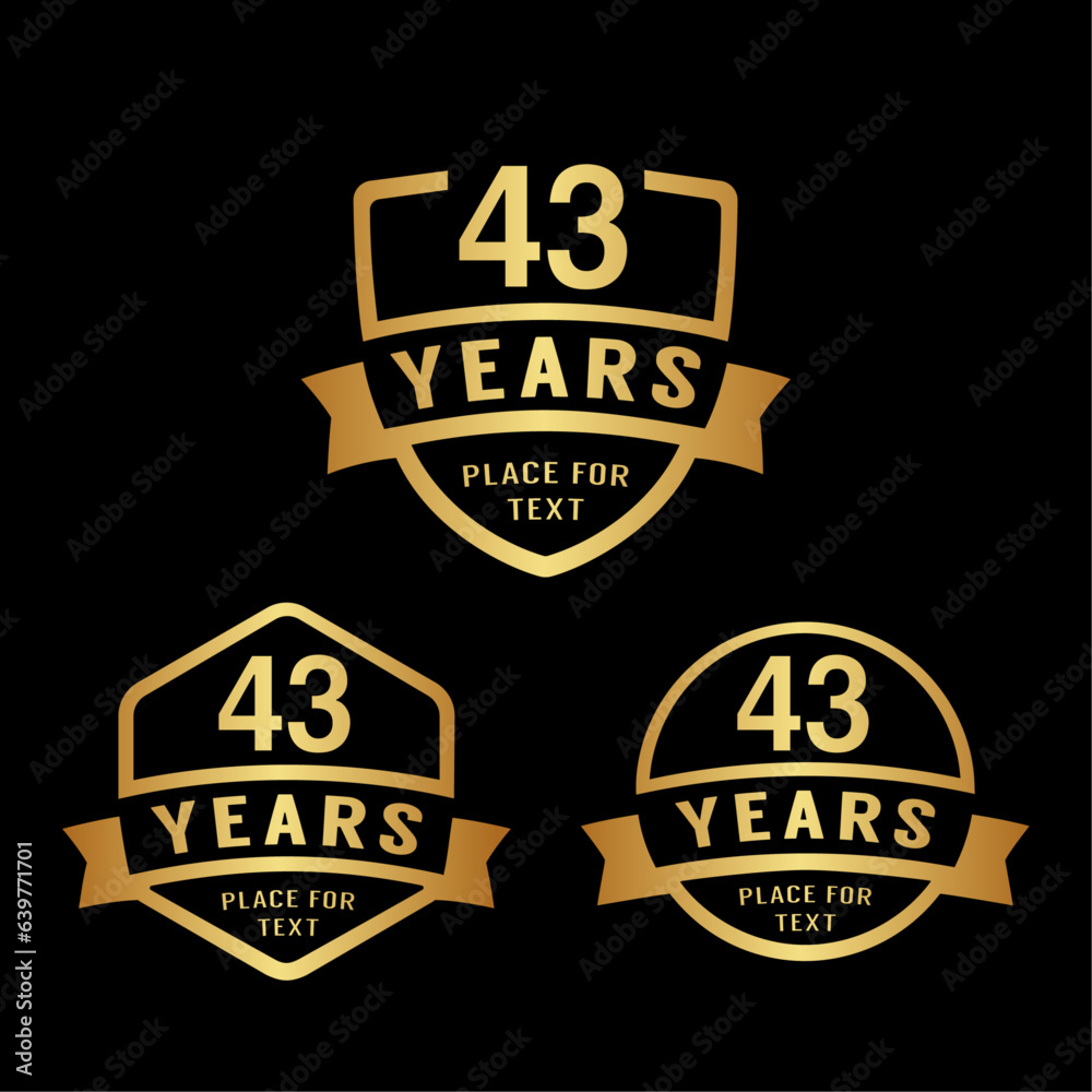 43 years anniversary celebration logotype. 43rd anniversary logo collection. Set of anniversary design template. Vector illustration.
