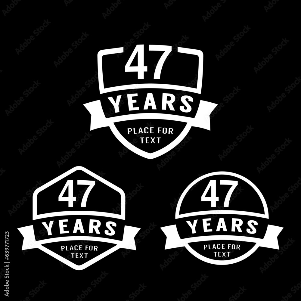 47 years anniversary celebration logotype. 47th anniversary logo collection. Set of anniversary design template. Vector illustration.
