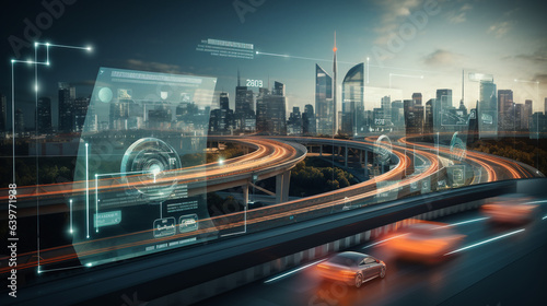 Smart Autonomous Vehicles: Futuristic Urban Transportation with AI Technology - Aerial Drone View