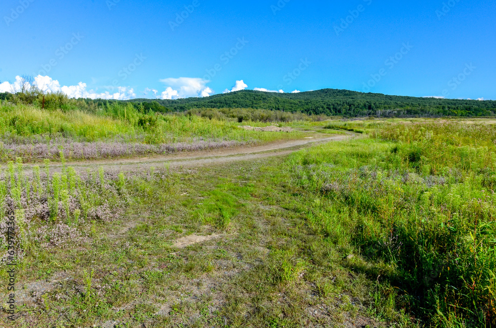 dirt road near Amur river in Malmyzh (Nanaysky district, Khabarovsk krai, Russia)