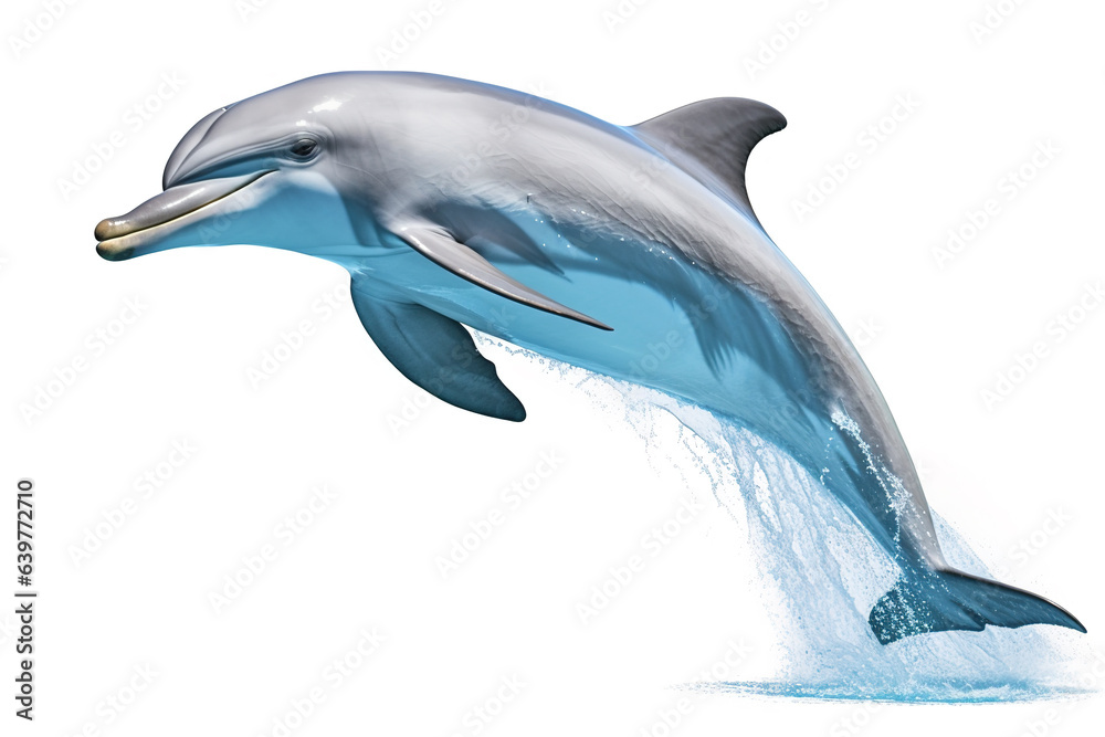 Obraz premium Image of bottlenose dolphin on white background. Undersea animals. Illustration, Generative AI.