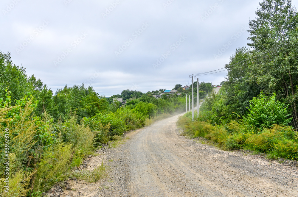 gravel road in Verkhnii Nergen village (Nanaysky district, Khabarovsk krai, Russia)