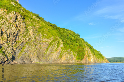 Malmyzh rocks on Amur river scenic view (Nanaysky district, Khabarovsk krai, Russia) photo