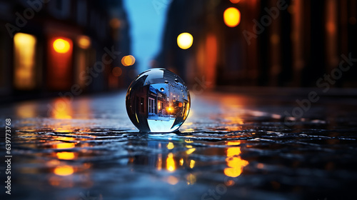 water drop with bokeh on the pavement