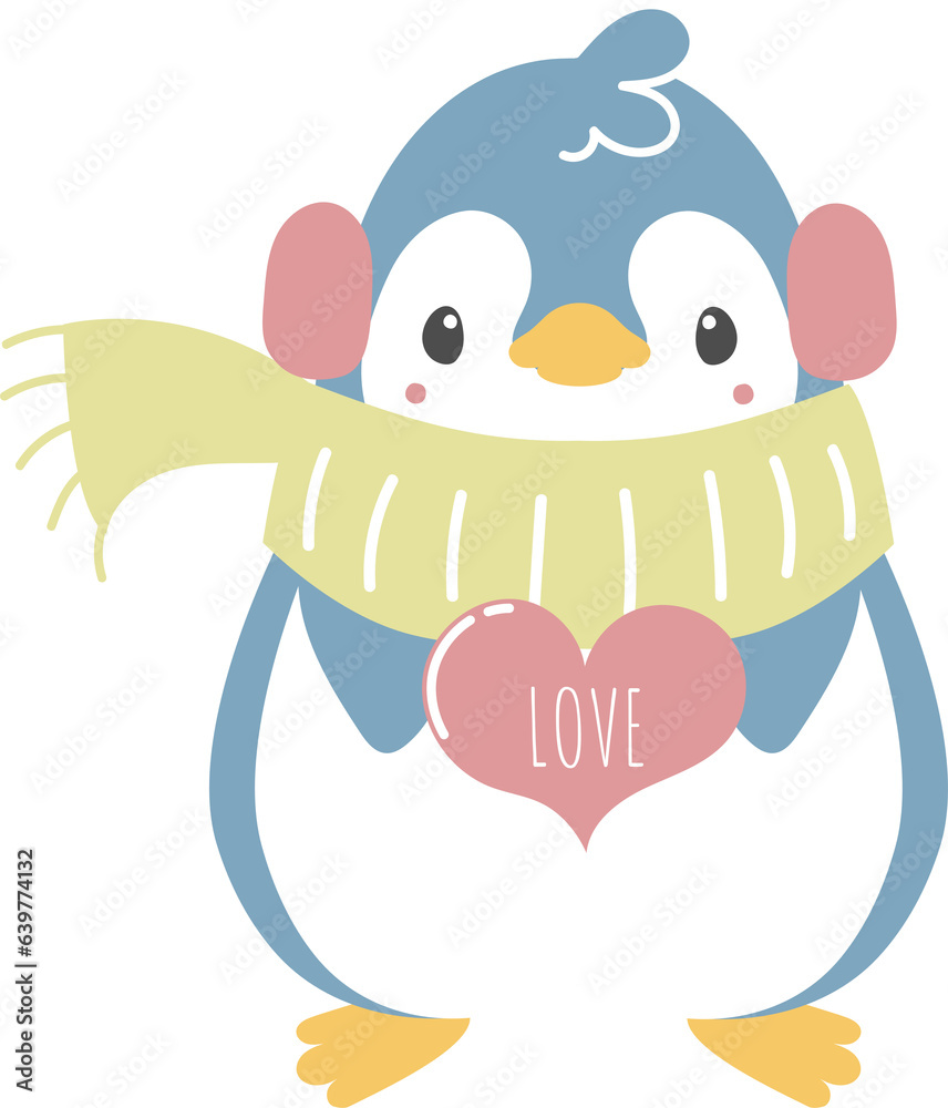 Obraz premium happy valentine's day with penguin holdiing heart, love concept, flat png transparent element character design