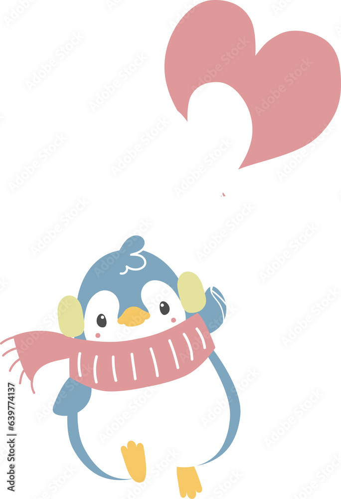 happy valentine's day with penguin holding heart balloon, love concept, flat png transparent element character design happy valentine's day with penguin holding heart balloon, love concept, flat png transparent element character design