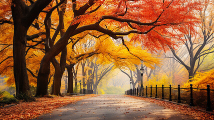 Leinwandbilder Honigfarbe Wonderful autumn leaves landscape in large park  © Doraway