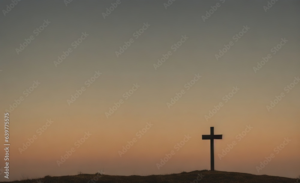 cross on the mountain at sunset vintage style