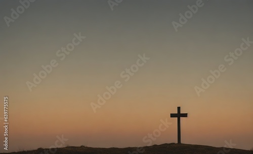 cross on the mountain at sunset vintage style