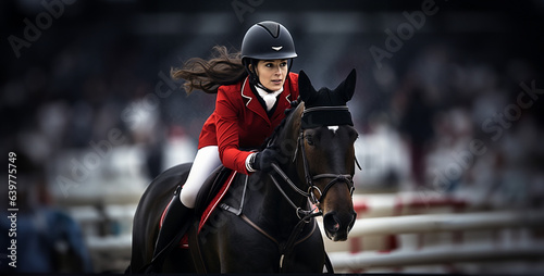 a young woman with a red show coat on rides a black hd wallpaper © Yasir