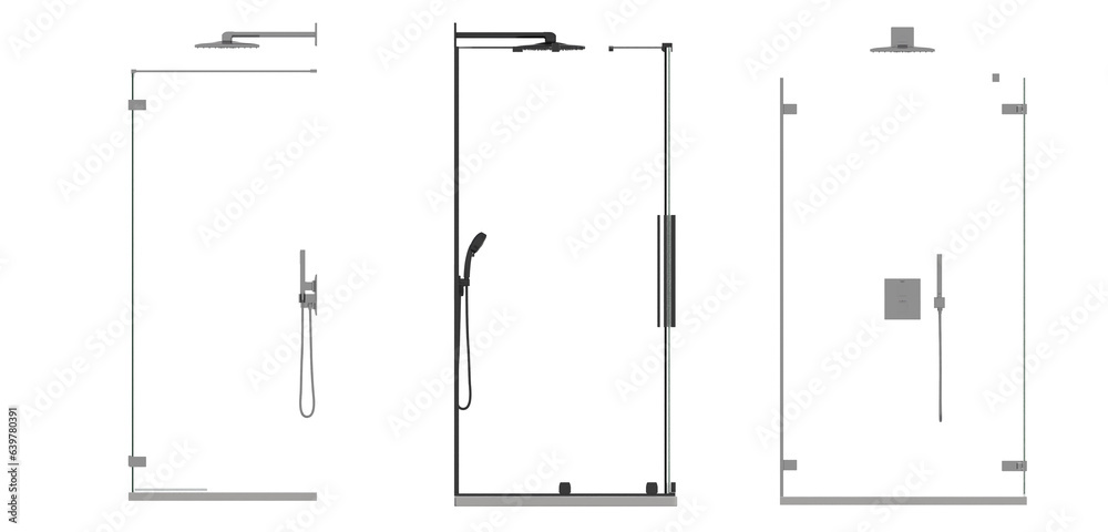 The shower cabin is isolated on a transparent background, 3D illustration, and a CG render The shower cabin is isolated on a transparent background, 3D illustration, and a CG render