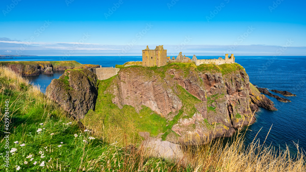 Medieval fortress Dunnottar Castle is a ruined medieval Aberdeenshire, Stonehaven on the Northeast of Scotland, UK