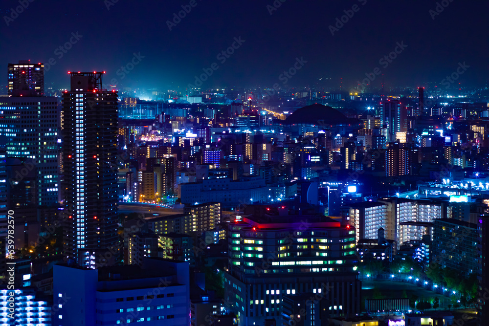 A night cityscape by high angle view near Kyocera dome in Osaka 