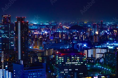 A night cityscape by high angle view near Kyocera dome in Osaka 