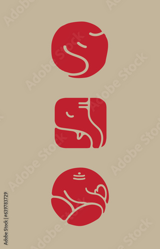 Various abstract vector icons of Lord Ganesha. Set of graphic motifs or shapes of Hindu deity Ganesha.