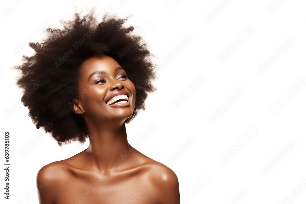 beautiful afro african-american young woman face, close up shot isolated on white, women portrait ,person is fictitious from ai generate