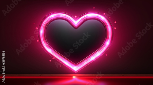 Neon heart sign on dark copyspace background. Love  anniversary  Valentines concept