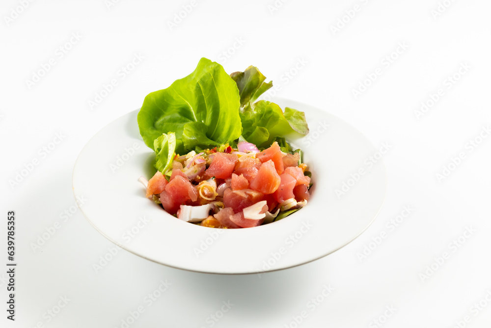 japan traditional food tuna salad.  Japanese food isolated on white background
