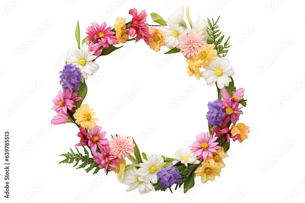 Spring Floral wreath on a white background centered in the frame, bright colors isolated PNG