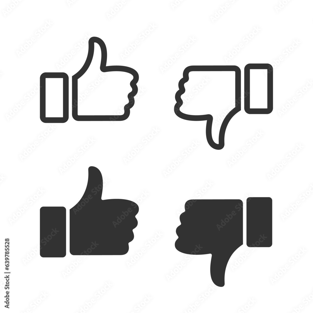 Thumbs up and thumbs down vector icon. Set of thumb up and down icons, vector illustration Thumbs up and thumbs down vector icon. Set of thumb up and down icons, vector illustration