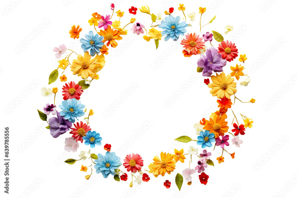 Spring Floral wreath on a white background centered in the frame, bright colors isolated PNG