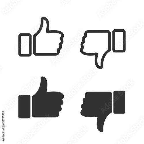 Thumbs up and thumbs down vector icon. Set of thumb up and down icons, vector illustration