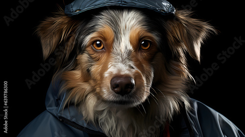 a dog wearing a mail courier uniform