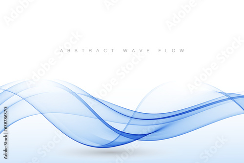 Blue transparent smoky wave flow on a white background. Abstract background