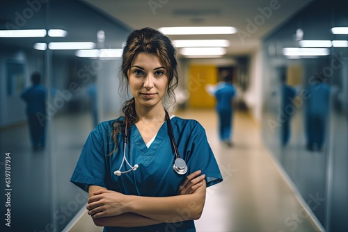 Young nurse in hospital. Photo generative AI