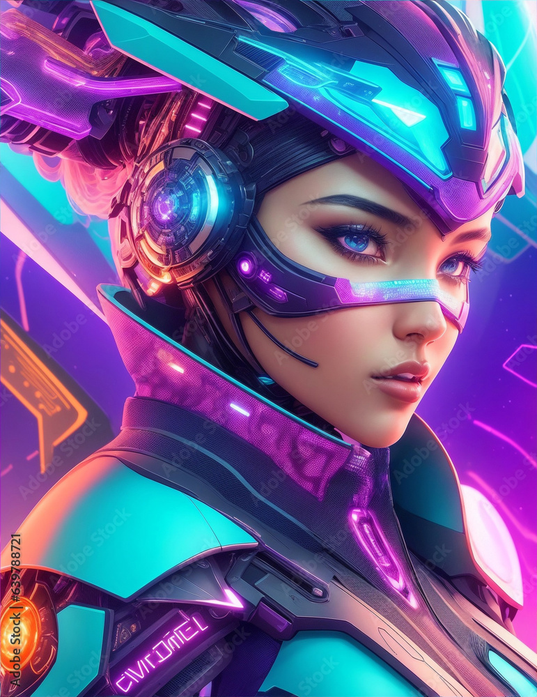 beautiful cyberpunk style girl wearing high-tech neon lit gadgets, high-tech sci-fi theme portrait, generative AI beautiful cyberpunk style girl wearing high-tech neon lit gadgets, high-tech sci-fi theme portrait, generative AI