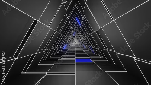 Abstract Geometric Tunnel with Blue Light, Seamless Loop Animation.