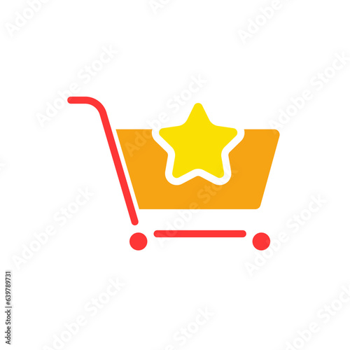 Grocery cart with star line icon. Favorites, online shopping, favorite, online store, shopping cart. Vector colored icon on a white background for business