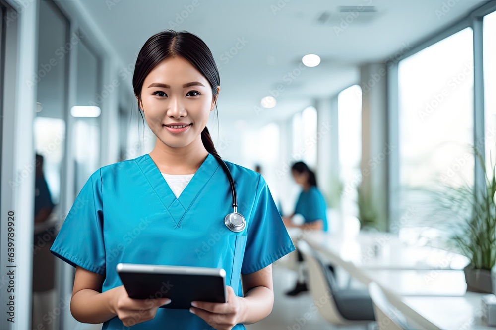 Smiling male nurse in gloves. Photo generative AI