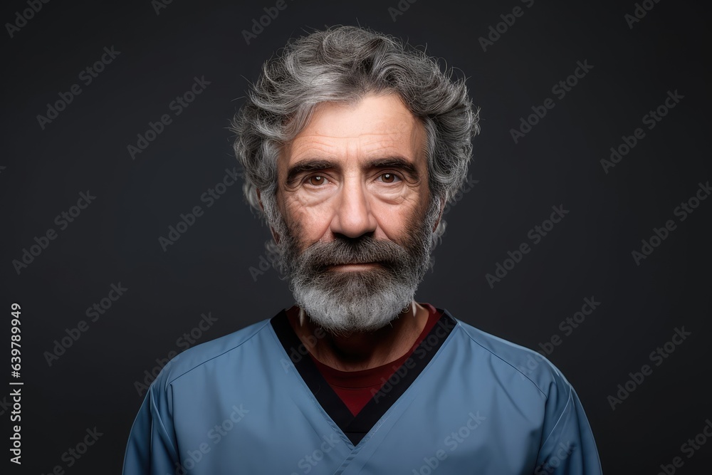 Portrait of senior male nurse and doctor looking at camera in studio. Photo generative AI