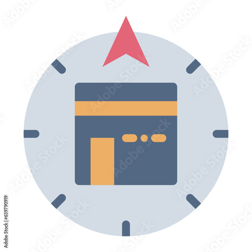 Qibla kaaba with compass  flat icon