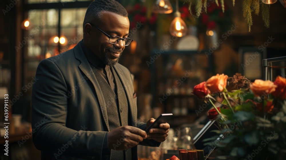 A small business owner in Africa uses tap-to-pay technology for card payments, with a customer tapping the back of the phone with a card
