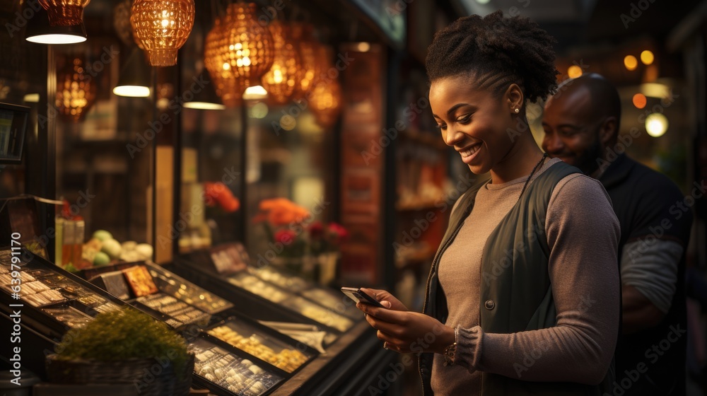 A small business owner in Africa uses tap-to-pay technology for card payments, with a customer tapping the back of the phone with a card A small business owner in Africa uses tap-to-pay technology for card payments, with a customer tapping the back of the phone with a card