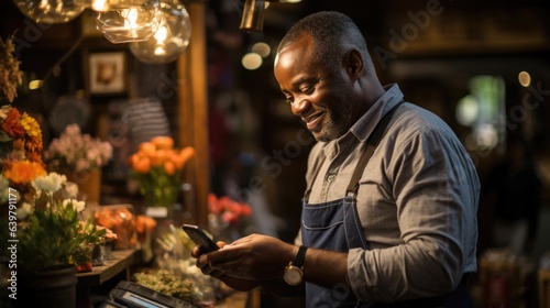 Wallpaper Mural A small business owner in Africa uses tap-to-pay technology for card payments, with a customer tapping the back of the phone with a card Torontodigital.ca