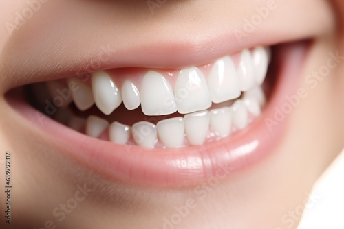 Close-up image of beautiful young girl s smile with white teeth