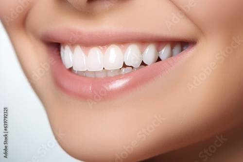 Close-up image of beautiful young girl's smile with white teeth