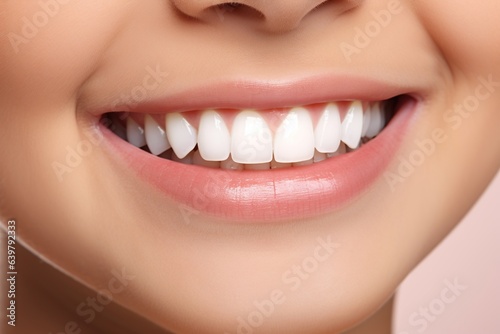 Close-up image of beautiful young girl's smile with white teeth