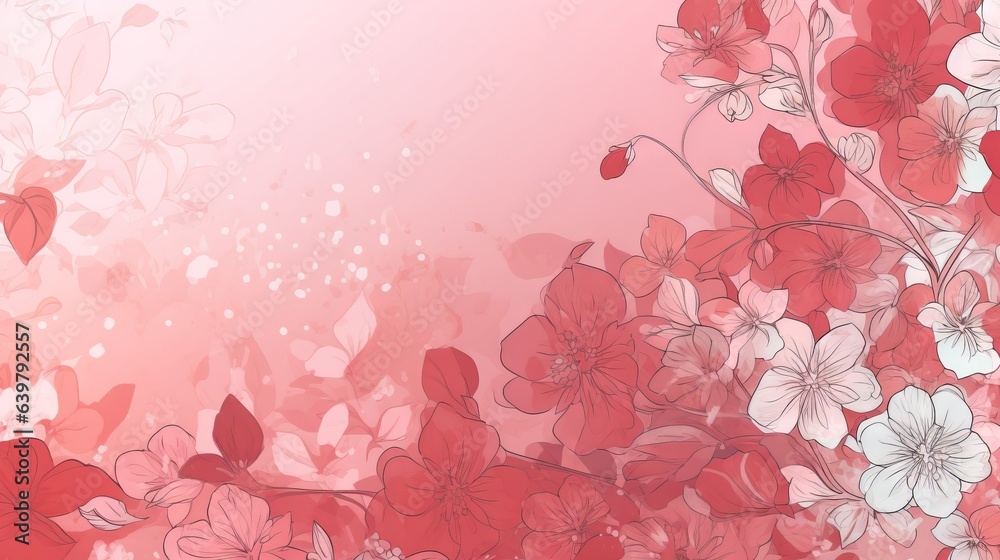pink flowers in pink watercolor background with copy space for text