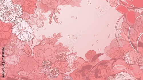 pink flowers in pink watercolor background with copy space for text