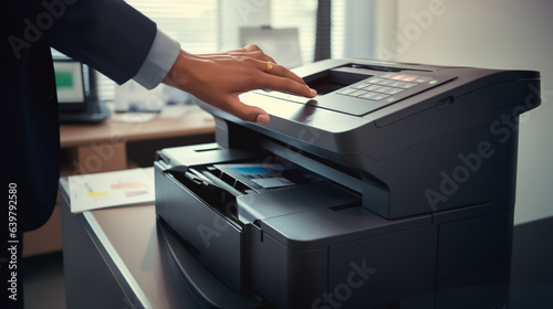 a woman is running a laser printer to copy a document, legal AI
