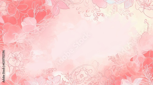 pink flowers in pink watercolor background with copy space for text