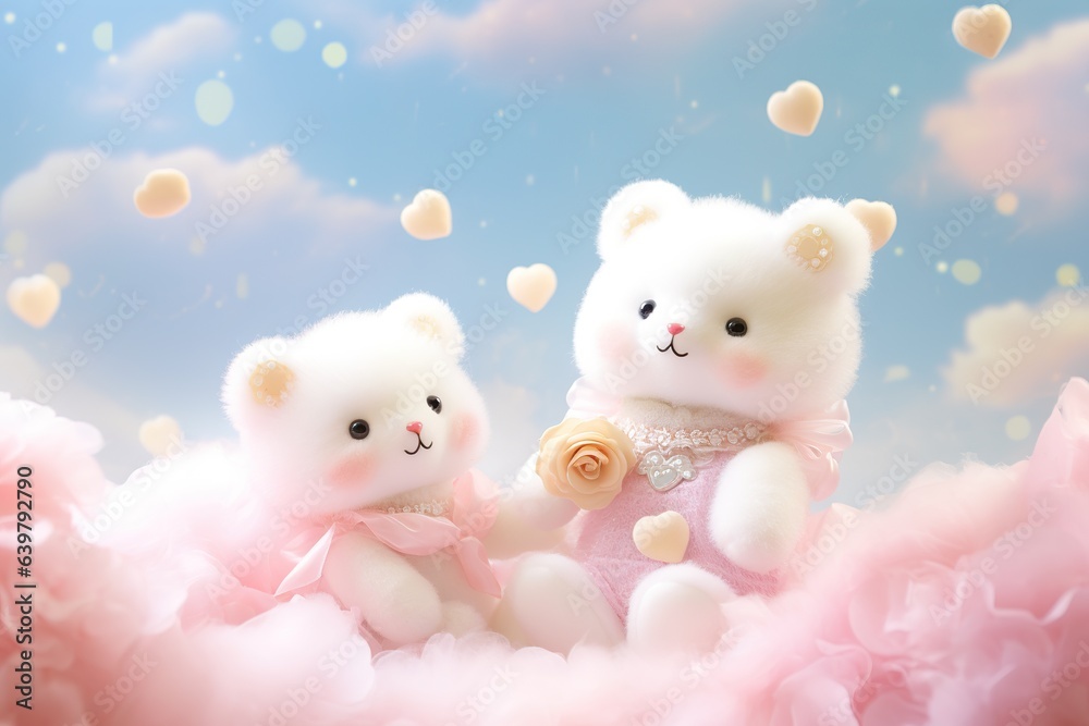 Two Cute teddy bears with flowers, clouds, and romantic backgrounds, Valentine's Day, Mother's Day, God is love Two Cute teddy bears with flowers, clouds, and romantic backgrounds, Valentine's Day, Mother's Day, God is love