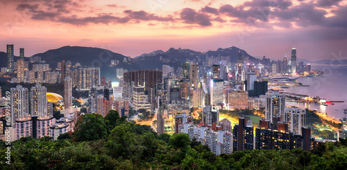 Photography Hong Kong - Victoria harbour at sunset, panorama